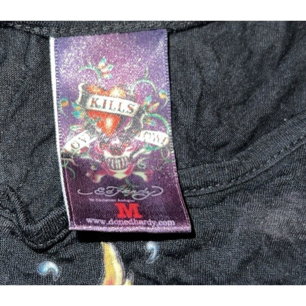 Ed Hardy‎ Shirt Women's Size Medium Elastic Waist Black Ruffle Winged Sleeves - Picture 4 of 6